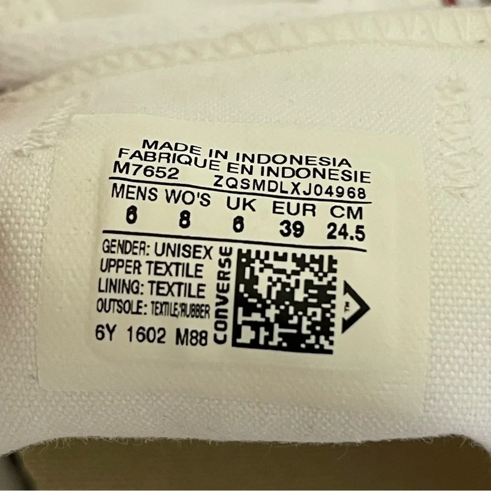 Unisex Converse All Star Chuck Taylor M7652 Optical White Mens 6 Women's 8 - Picture 9 of 9